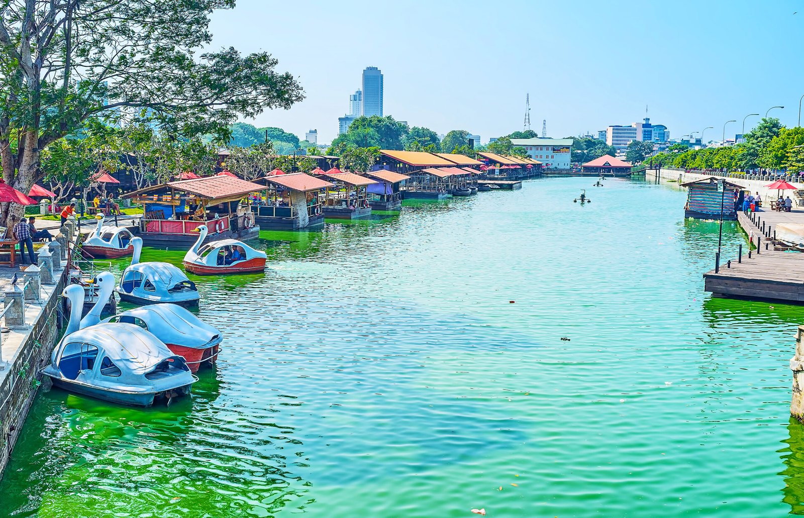 COLOMBO, SRI LANKA - DECEMBER 7, 2016:  The Pettah Floating Market is modern landmark on Beira lake, located in old trade neighborhood, on December 7 in Colombo.